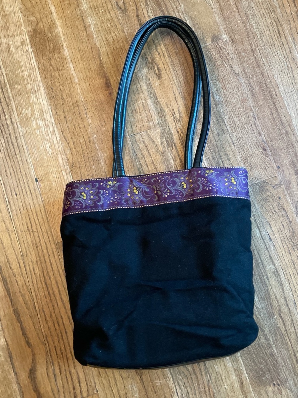 Black Felt Tote with Purple Ribbon Trim